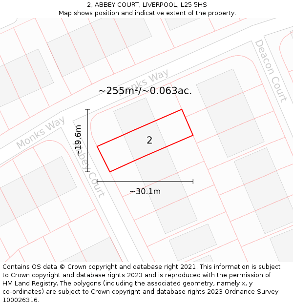 2, ABBEY COURT, LIVERPOOL, L25 5HS: Plot and title map