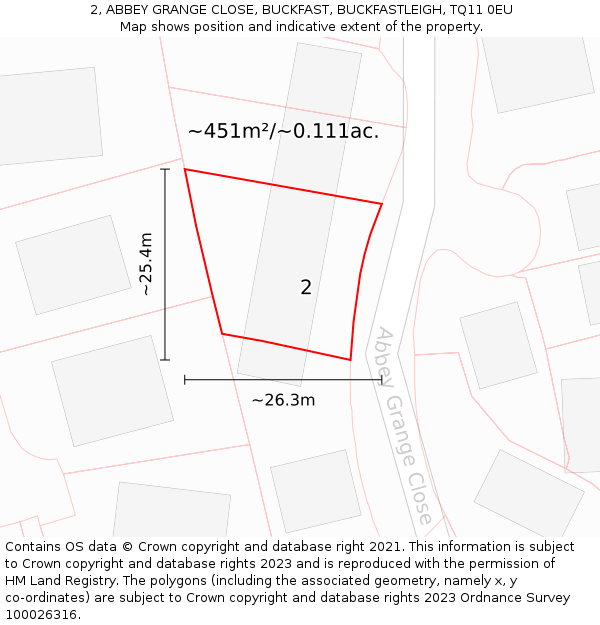 2, ABBEY GRANGE CLOSE, BUCKFAST, BUCKFASTLEIGH, TQ11 0EU: Plot and title map