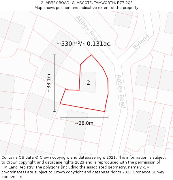2, ABBEY ROAD, GLASCOTE, TAMWORTH, B77 2QF: Plot and title map