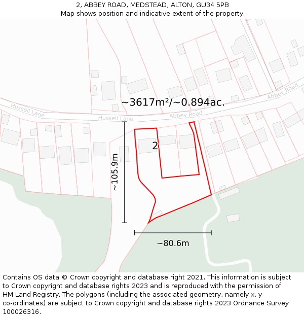 2, ABBEY ROAD, MEDSTEAD, ALTON, GU34 5PB: Plot and title map