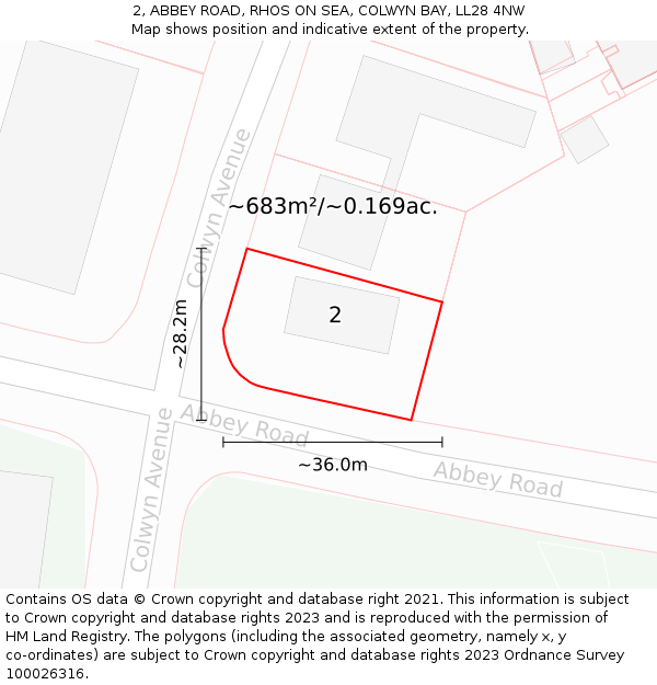 2, ABBEY ROAD, RHOS ON SEA, COLWYN BAY, LL28 4NW: Plot and title map