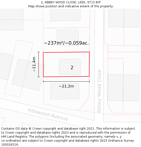 2, ABBEY WOOD CLOSE, LEEK, ST13 8YF: Plot and title map