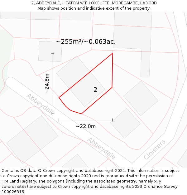 2, ABBEYDALE, HEATON WITH OXCLIFFE, MORECAMBE, LA3 3RB: Plot and title map