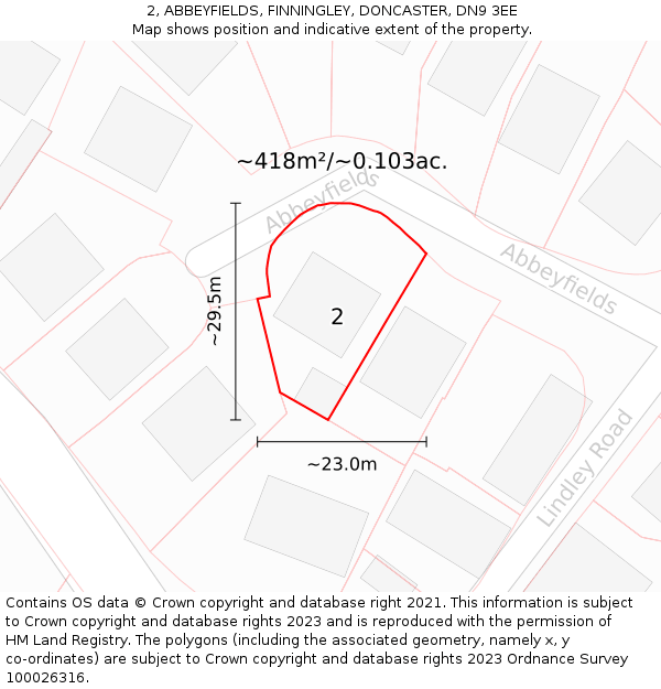 2, ABBEYFIELDS, FINNINGLEY, DONCASTER, DN9 3EE: Plot and title map