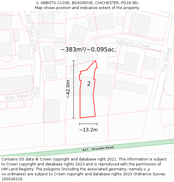 2, ABBOTS CLOSE, BOXGROVE, CHICHESTER, PO18 0EL: Plot and title map
