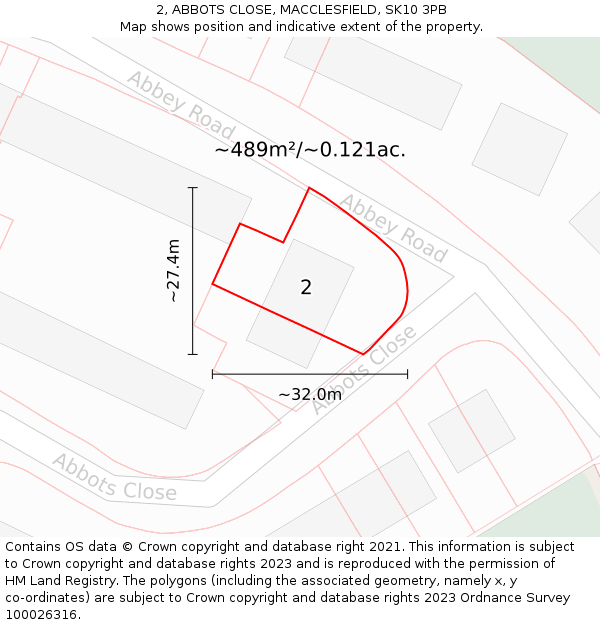 2, ABBOTS CLOSE, MACCLESFIELD, SK10 3PB: Plot and title map