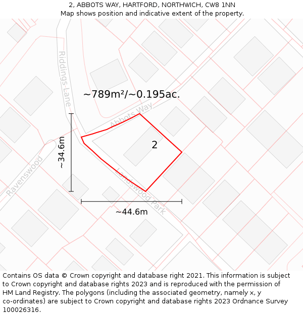 2, ABBOTS WAY, HARTFORD, NORTHWICH, CW8 1NN: Plot and title map