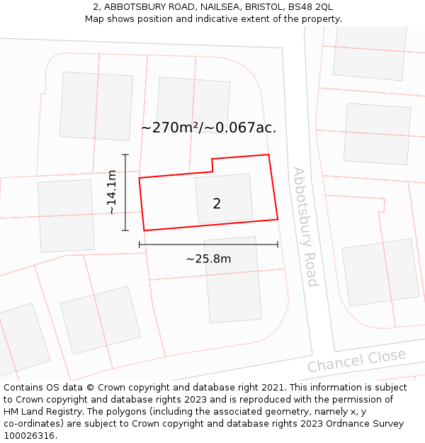 2, ABBOTSBURY ROAD, NAILSEA, BRISTOL, BS48 2QL: Plot and title map