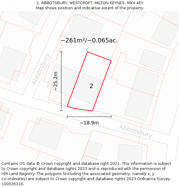 2, ABBOTSBURY, WESTCROFT, MILTON KEYNES, MK4 4EY: Plot and title map