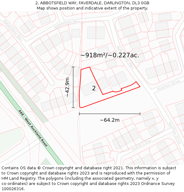 2, ABBOTSFIELD WAY, FAVERDALE, DARLINGTON, DL3 0GB: Plot and title map