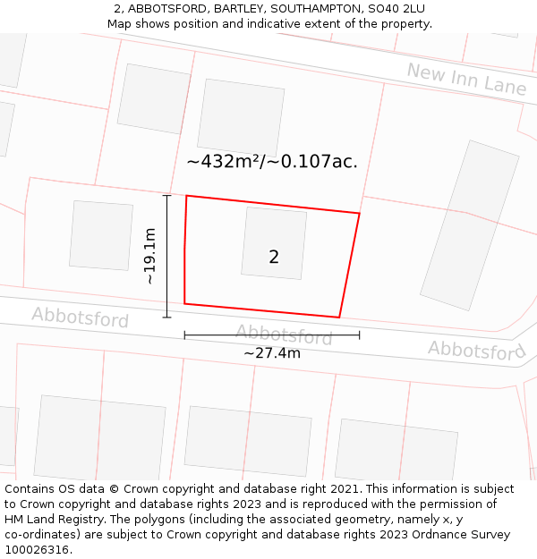 2, ABBOTSFORD, BARTLEY, SOUTHAMPTON, SO40 2LU: Plot and title map