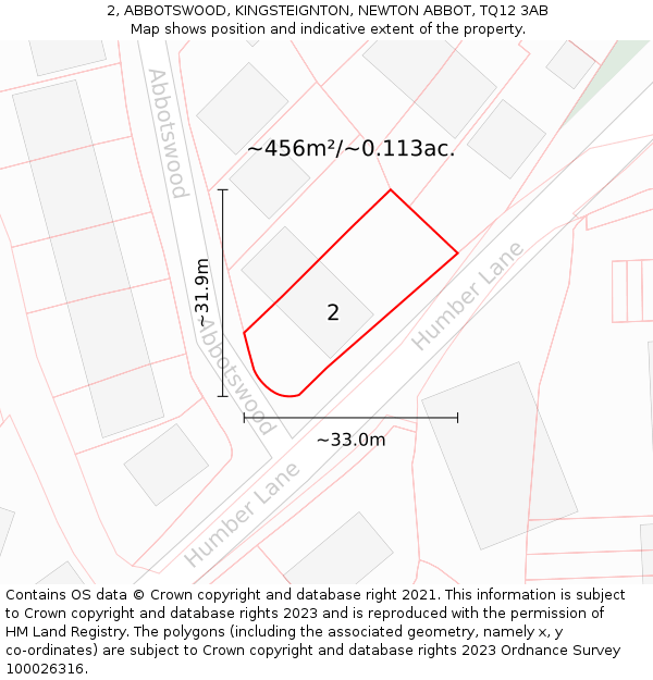 2, ABBOTSWOOD, KINGSTEIGNTON, NEWTON ABBOT, TQ12 3AB: Plot and title map