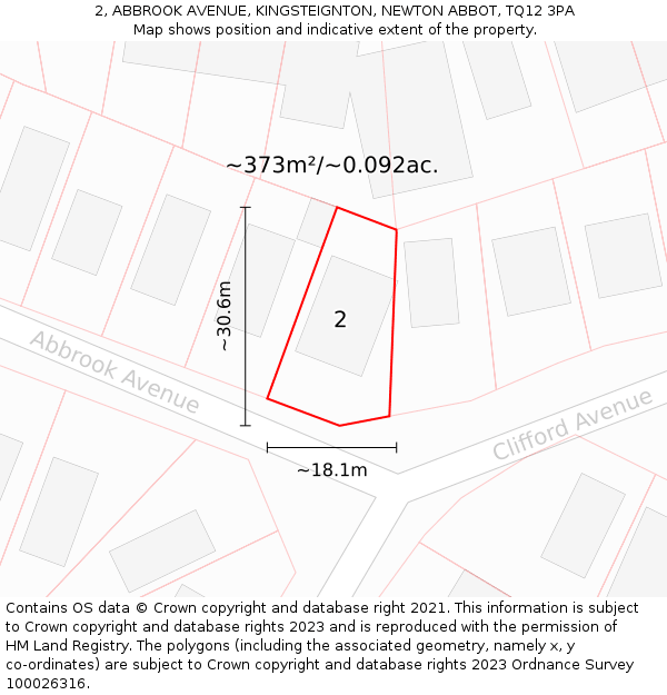 2, ABBROOK AVENUE, KINGSTEIGNTON, NEWTON ABBOT, TQ12 3PA: Plot and title map