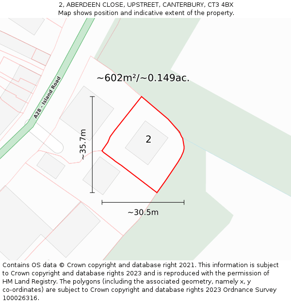 2, ABERDEEN CLOSE, UPSTREET, CANTERBURY, CT3 4BX: Plot and title map