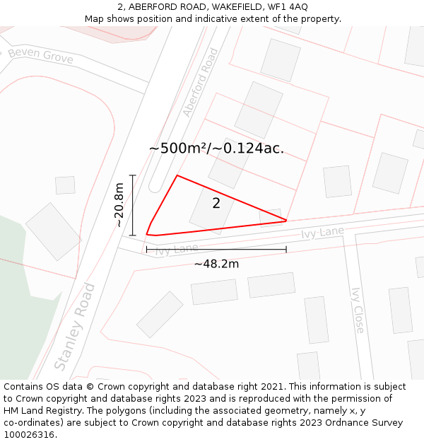 2, ABERFORD ROAD, WAKEFIELD, WF1 4AQ: Plot and title map