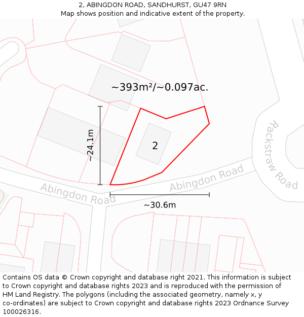 2, ABINGDON ROAD, SANDHURST, GU47 9RN: Plot and title map