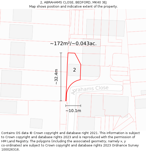 2, ABRAHAMS CLOSE, BEDFORD, MK40 3EJ: Plot and title map