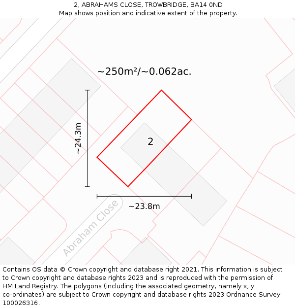 2, ABRAHAMS CLOSE, TROWBRIDGE, BA14 0ND: Plot and title map