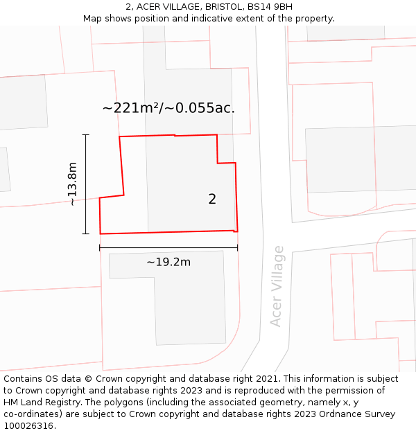 2, ACER VILLAGE, BRISTOL, BS14 9BH: Plot and title map