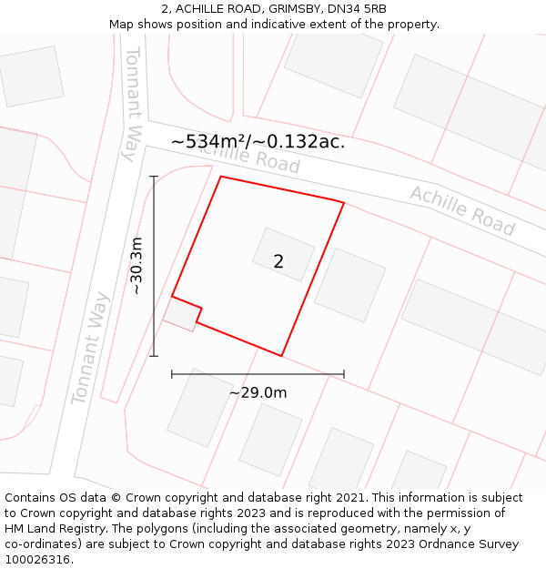 2, ACHILLE ROAD, GRIMSBY, DN34 5RB: Plot and title map