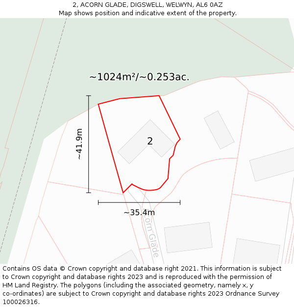 2, ACORN GLADE, DIGSWELL, WELWYN, AL6 0AZ: Plot and title map