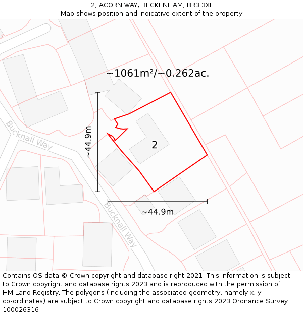 2, ACORN WAY, BECKENHAM, BR3 3XF: Plot and title map