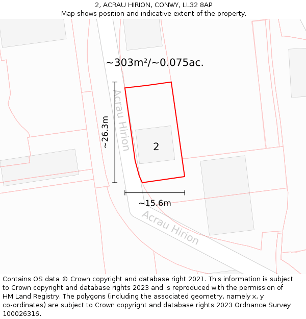 2, ACRAU HIRION, CONWY, LL32 8AP: Plot and title map