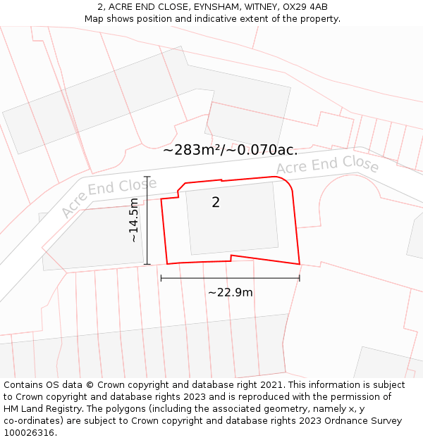 2, ACRE END CLOSE, EYNSHAM, WITNEY, OX29 4AB: Plot and title map