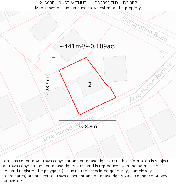 2, ACRE HOUSE AVENUE, HUDDERSFIELD, HD3 3BB: Plot and title map