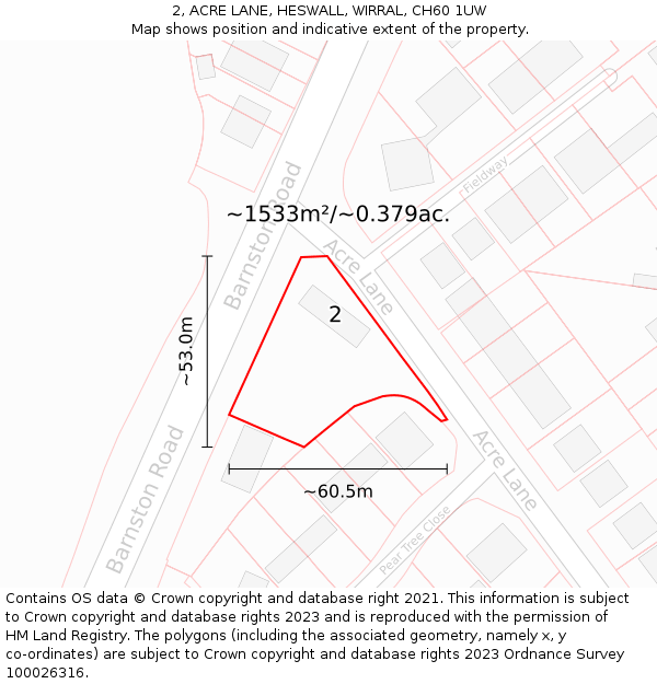 2, ACRE LANE, HESWALL, WIRRAL, CH60 1UW: Plot and title map