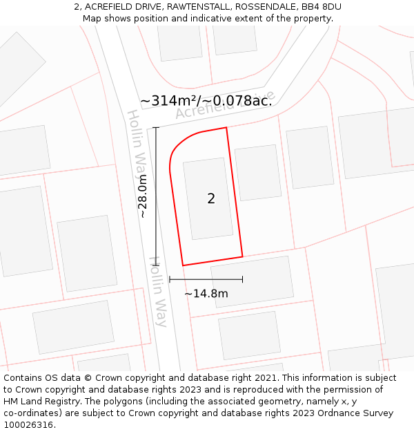 2, ACREFIELD DRIVE, RAWTENSTALL, ROSSENDALE, BB4 8DU: Plot and title map