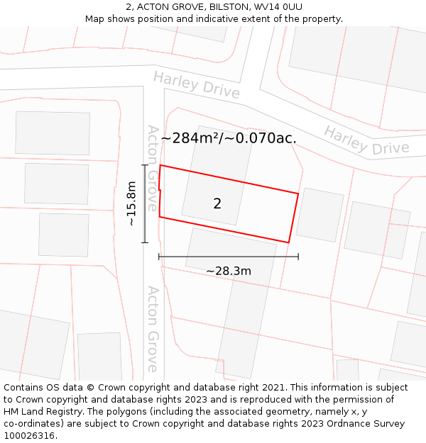 2, ACTON GROVE, BILSTON, WV14 0UU: Plot and title map