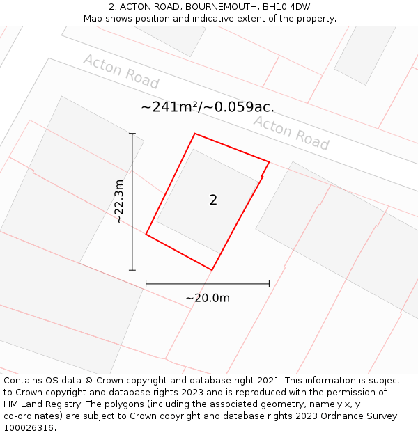 2, ACTON ROAD, BOURNEMOUTH, BH10 4DW: Plot and title map