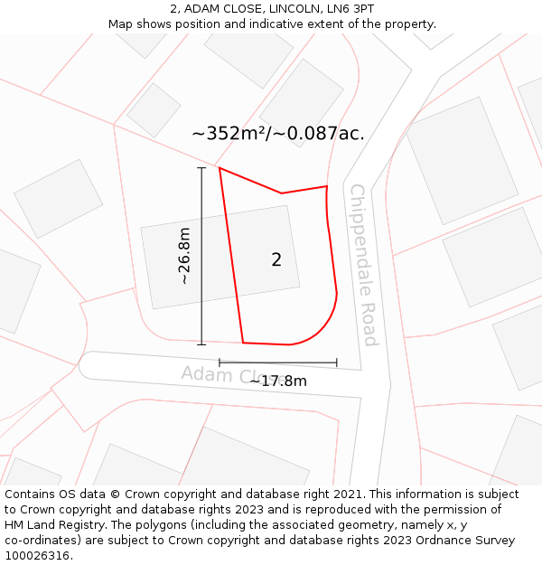 2, ADAM CLOSE, LINCOLN, LN6 3PT: Plot and title map
