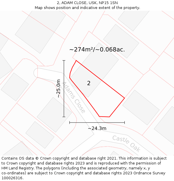 2, ADAM CLOSE, USK, NP15 1SN: Plot and title map