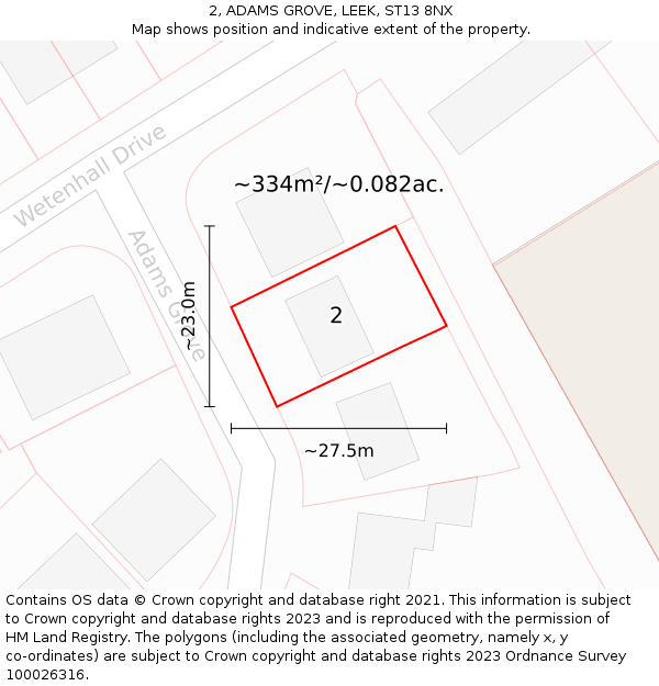2, ADAMS GROVE, LEEK, ST13 8NX: Plot and title map
