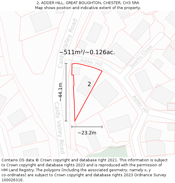 2, ADDER HILL, GREAT BOUGHTON, CHESTER, CH3 5RA: Plot and title map