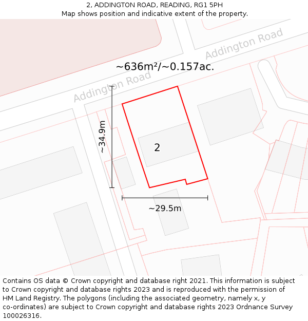 2, ADDINGTON ROAD, READING, RG1 5PH: Plot and title map