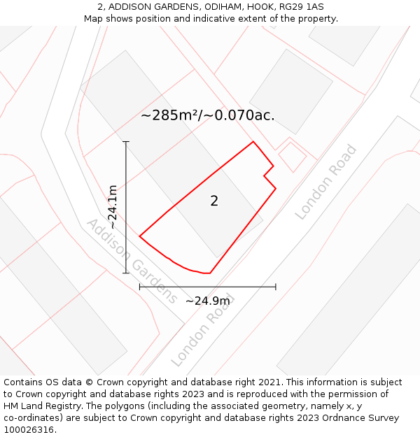 2, ADDISON GARDENS, ODIHAM, HOOK, RG29 1AS: Plot and title map