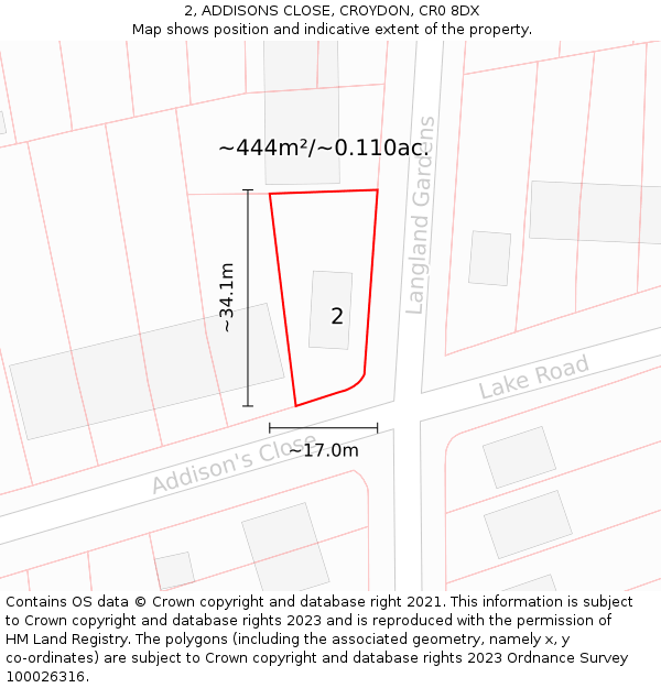 2, ADDISONS CLOSE, CROYDON, CR0 8DX: Plot and title map