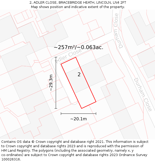2, ADLER CLOSE, BRACEBRIDGE HEATH, LINCOLN, LN4 2FT: Plot and title map
