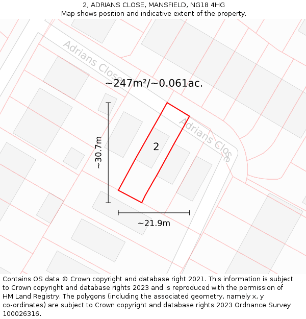 2, ADRIANS CLOSE, MANSFIELD, NG18 4HG: Plot and title map