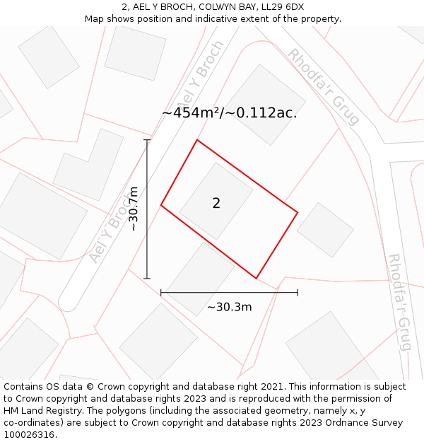 2, AEL Y BROCH, COLWYN BAY, LL29 6DX: Plot and title map