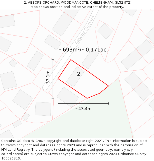 2, AESOPS ORCHARD, WOODMANCOTE, CHELTENHAM, GL52 9TZ: Plot and title map