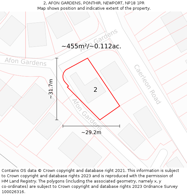 2, AFON GARDENS, PONTHIR, NEWPORT, NP18 1PR: Plot and title map