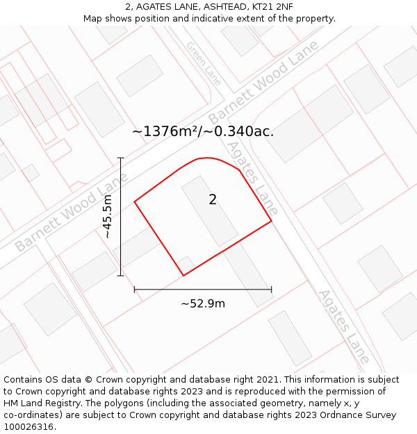 2, AGATES LANE, ASHTEAD, KT21 2NF: Plot and title map