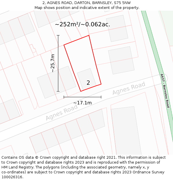 2, AGNES ROAD, DARTON, BARNSLEY, S75 5NW: Plot and title map