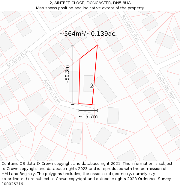 2, AINTREE CLOSE, DONCASTER, DN5 8UA: Plot and title map