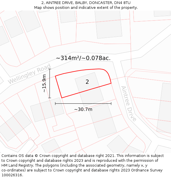 2, AINTREE DRIVE, BALBY, DONCASTER, DN4 8TU: Plot and title map