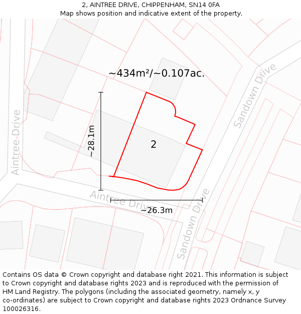 2, AINTREE DRIVE, CHIPPENHAM, SN14 0FA: Plot and title map